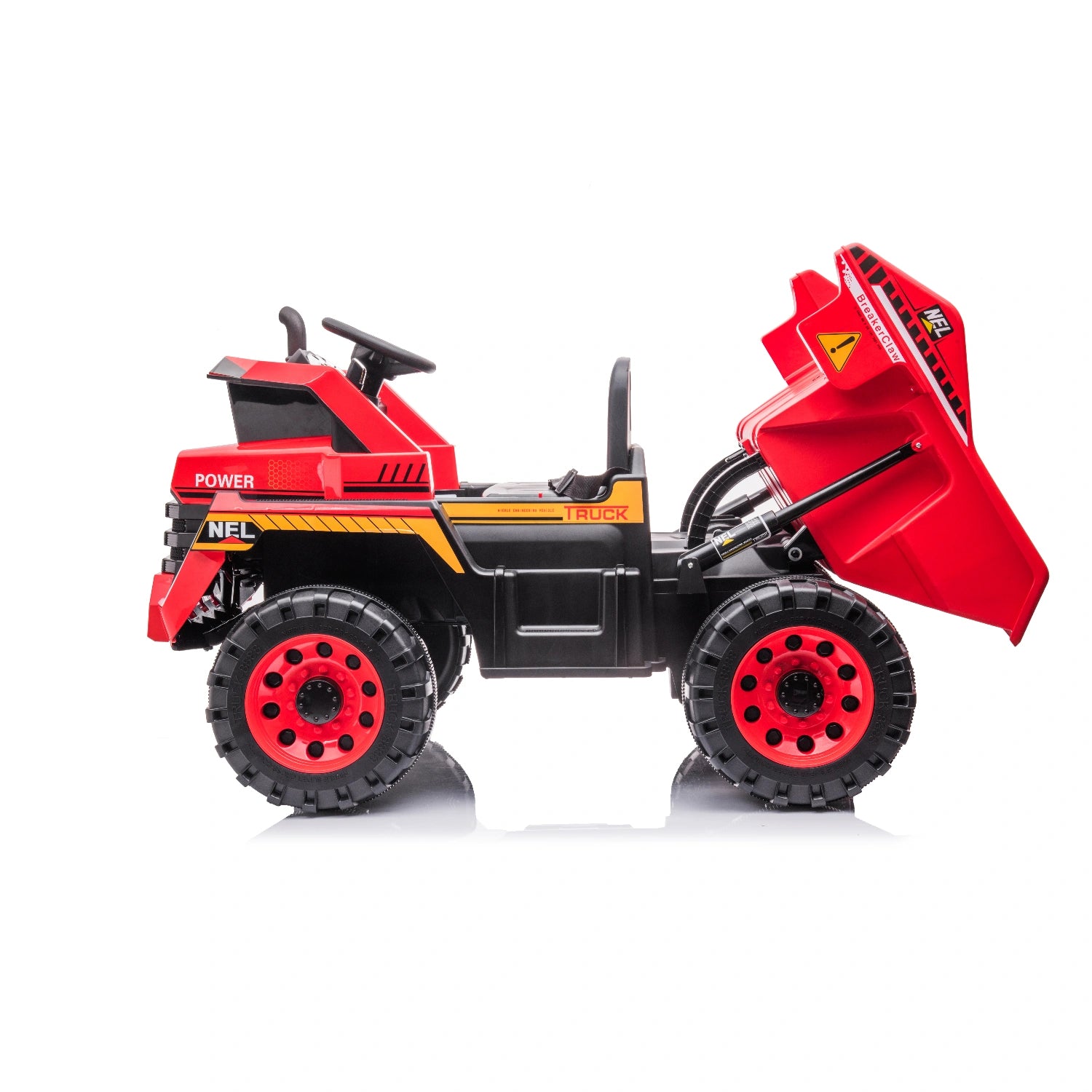 Red 24V Kids Construction Ride-On Truck, Farm Style Electric Dump Truck with Tipping Tray