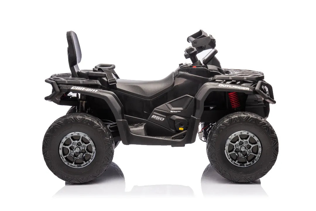 Side view of black 24V 800W licensed Can-Am Outlander 2-seater 4x4 ride-on quad bike for kids