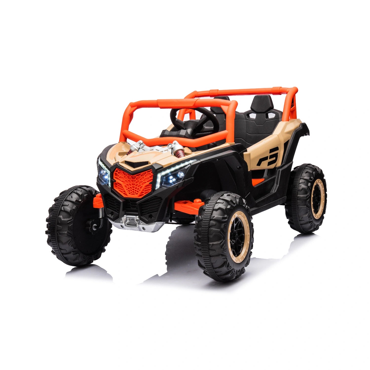 Off-Road 24V Kids Ride-On Car Buggy, Can-Am Replica with Lights & 4WD – Khaki