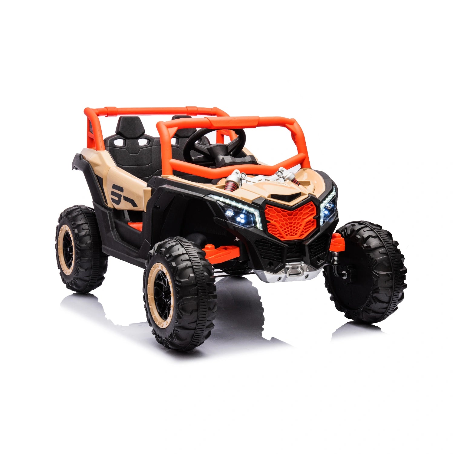Off-Road 24V Kids Ride-On Car Buggy, Can-Am Replica with Lights & 4WD – Khaki