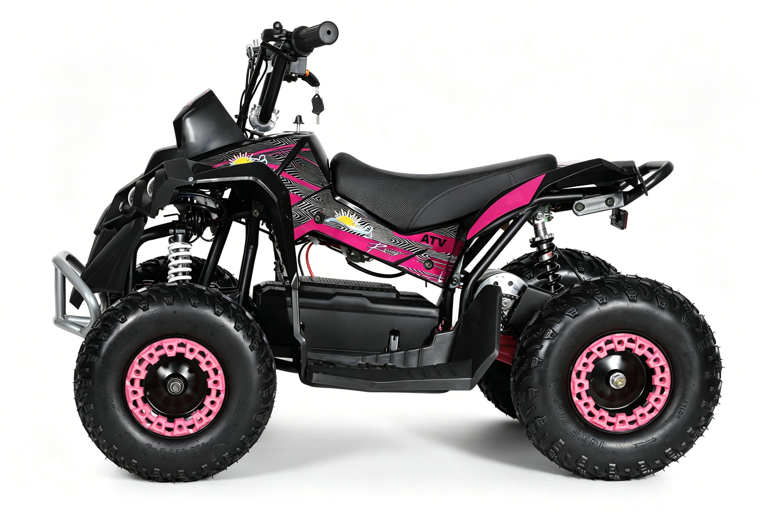 48V 1000W Kids Electric Quad Bike - High Power ATV (Black & Pink)