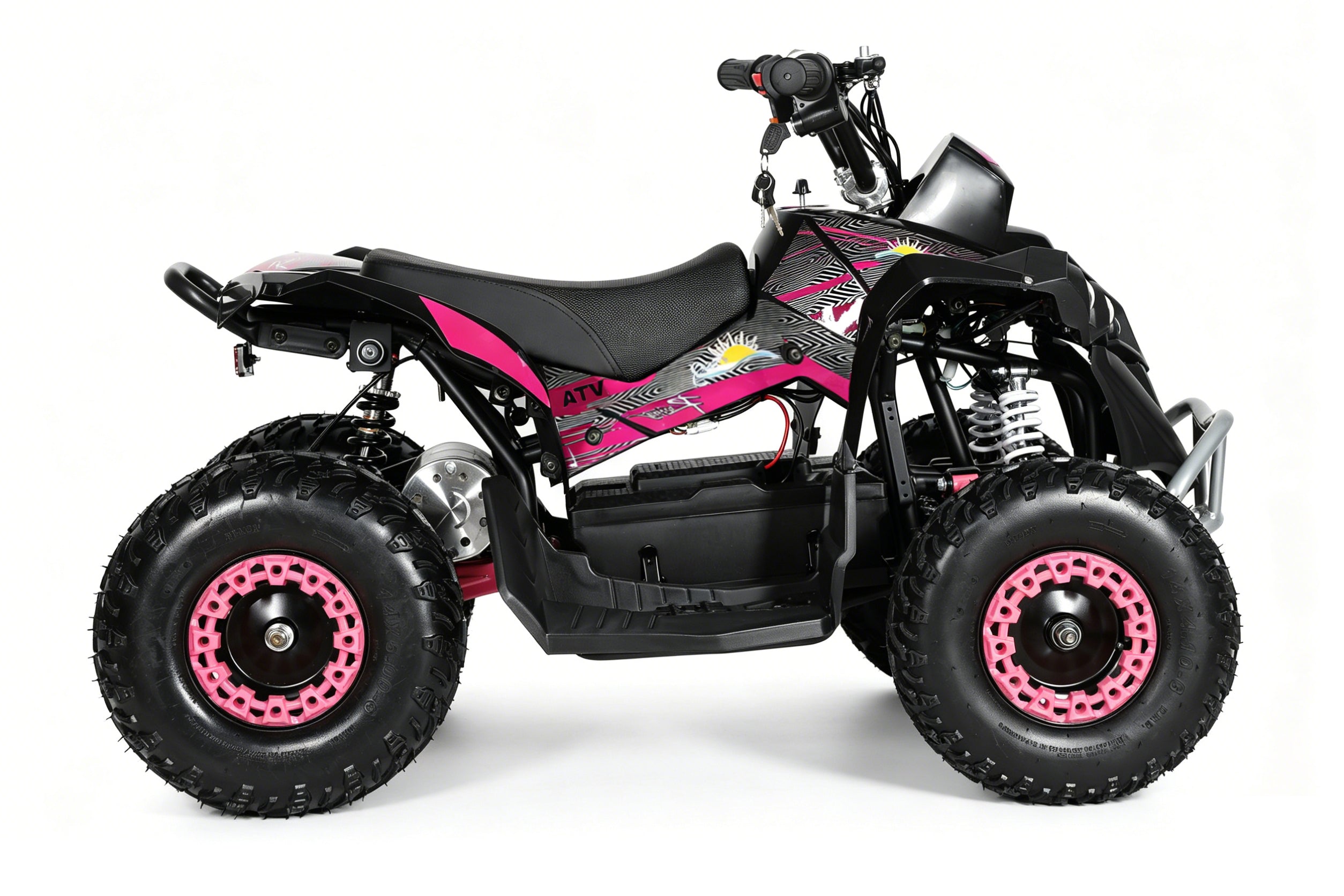 48V 1000W Kids Electric Quad Bike - High Power ATV (Black & Pink)