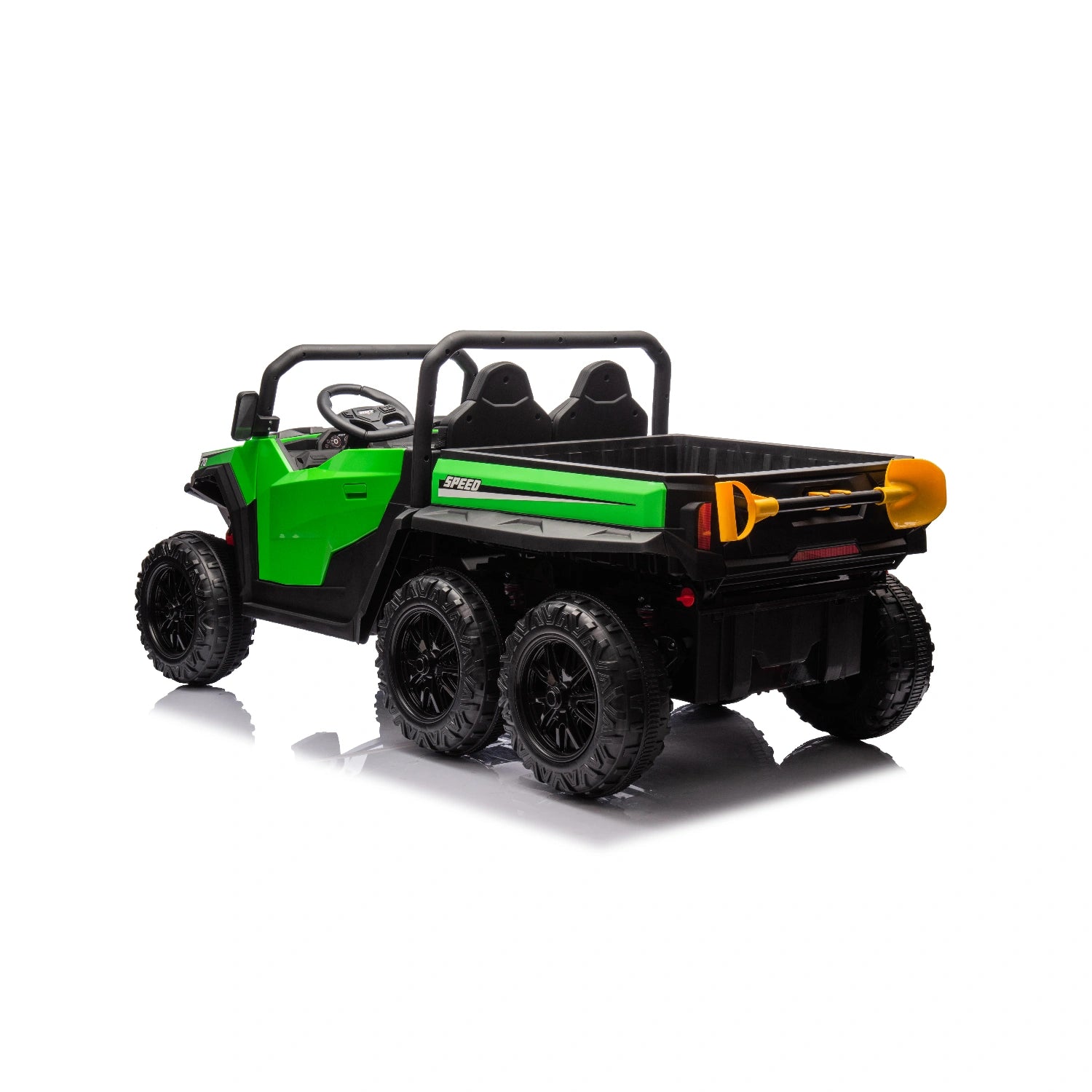 Green 24V 6-wheel ride-on electric dump truck for kids with remote control and working tipper bed