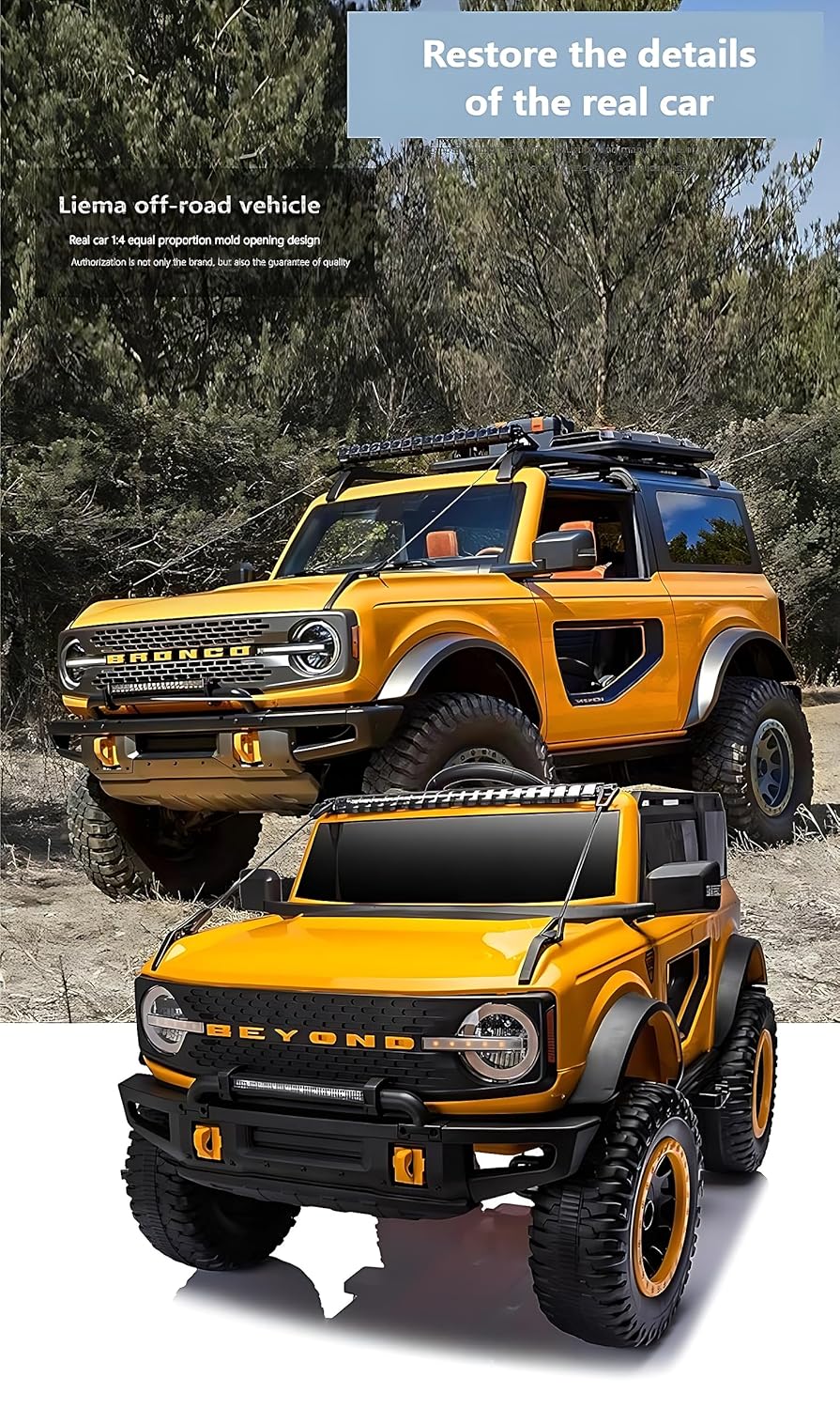 Yellow Ride-On Jeep Beyond 12V 4WD SUV for kids with realistic design, remote control, and music features.