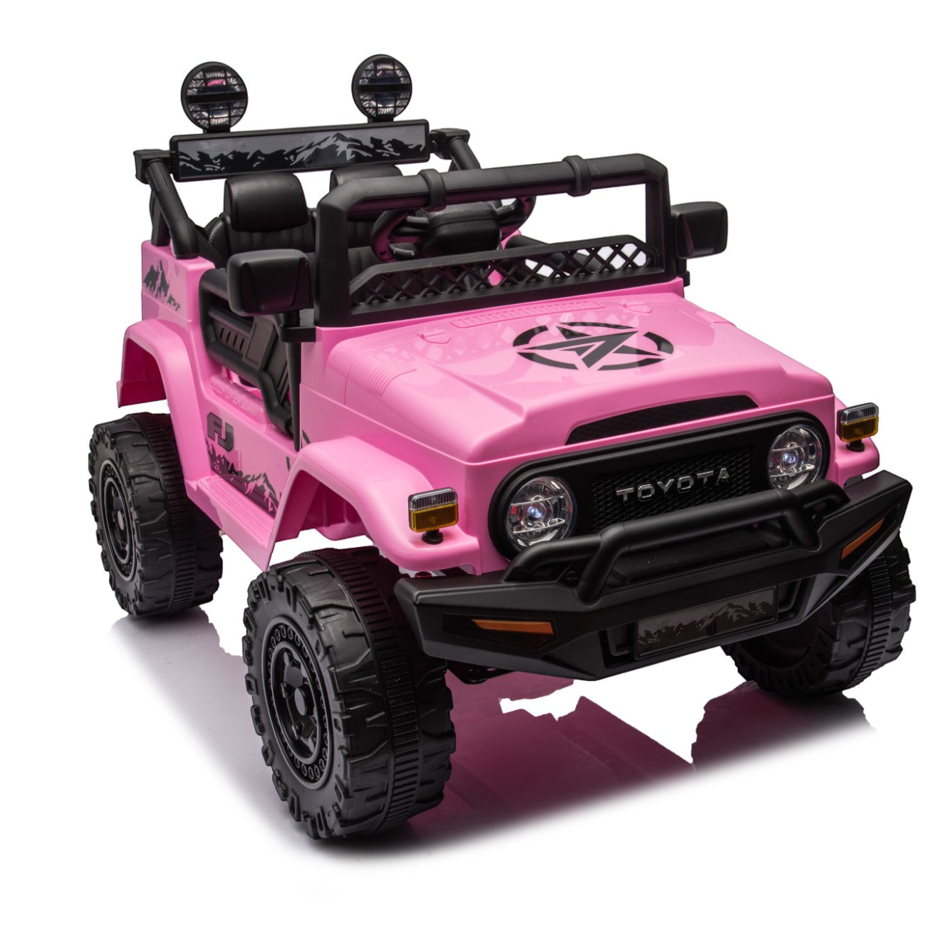 Pink Toyota FJ Cruiser licensed electric ride-on toy car for kids with large tires and realistic details