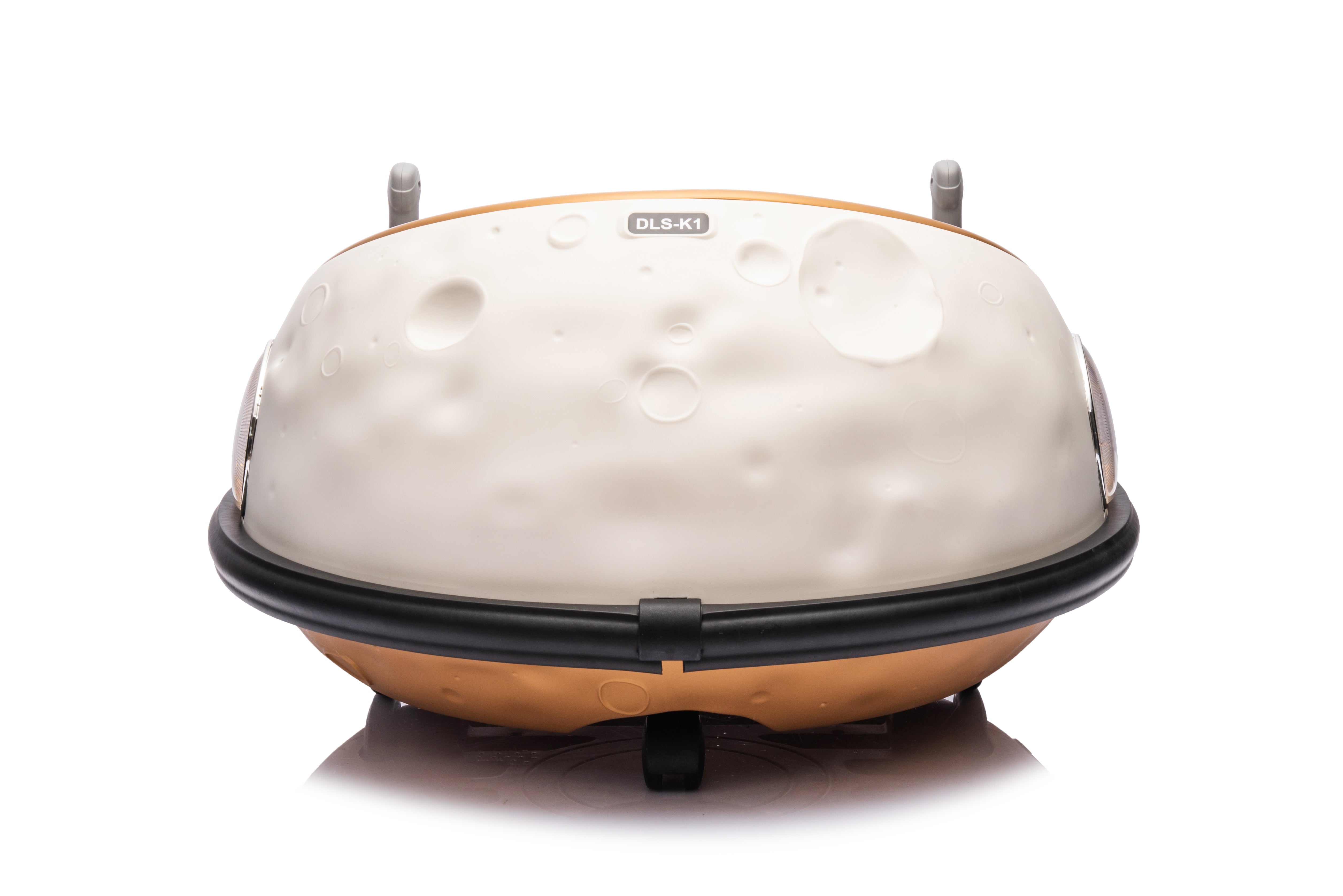 Front view of champagne-colored 12V kids bumper car with safety bumper and joystick controls for toddlers