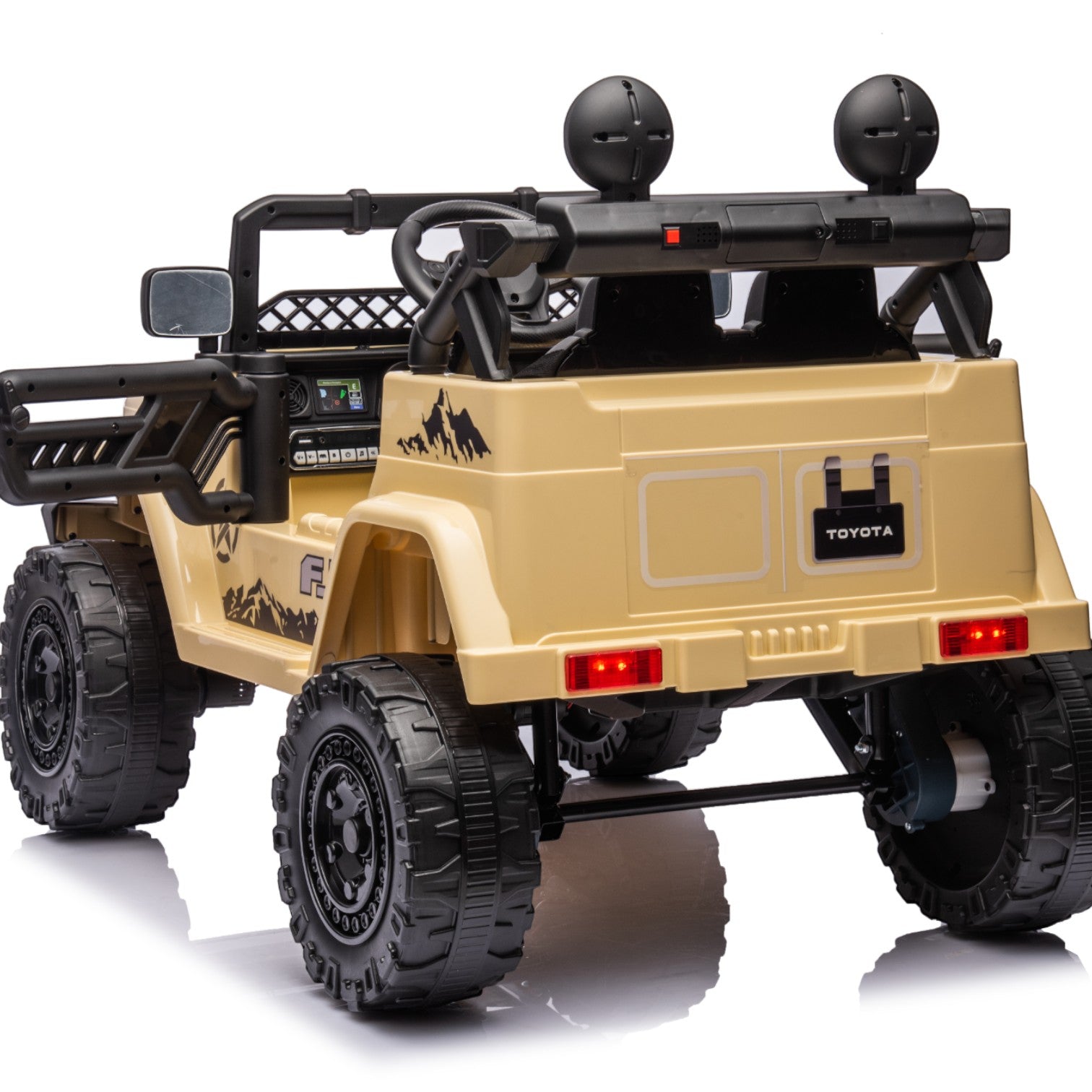 Beige Toyota FJ Cruiser licensed electric ride-on toy car for kids with remote control and off-road design