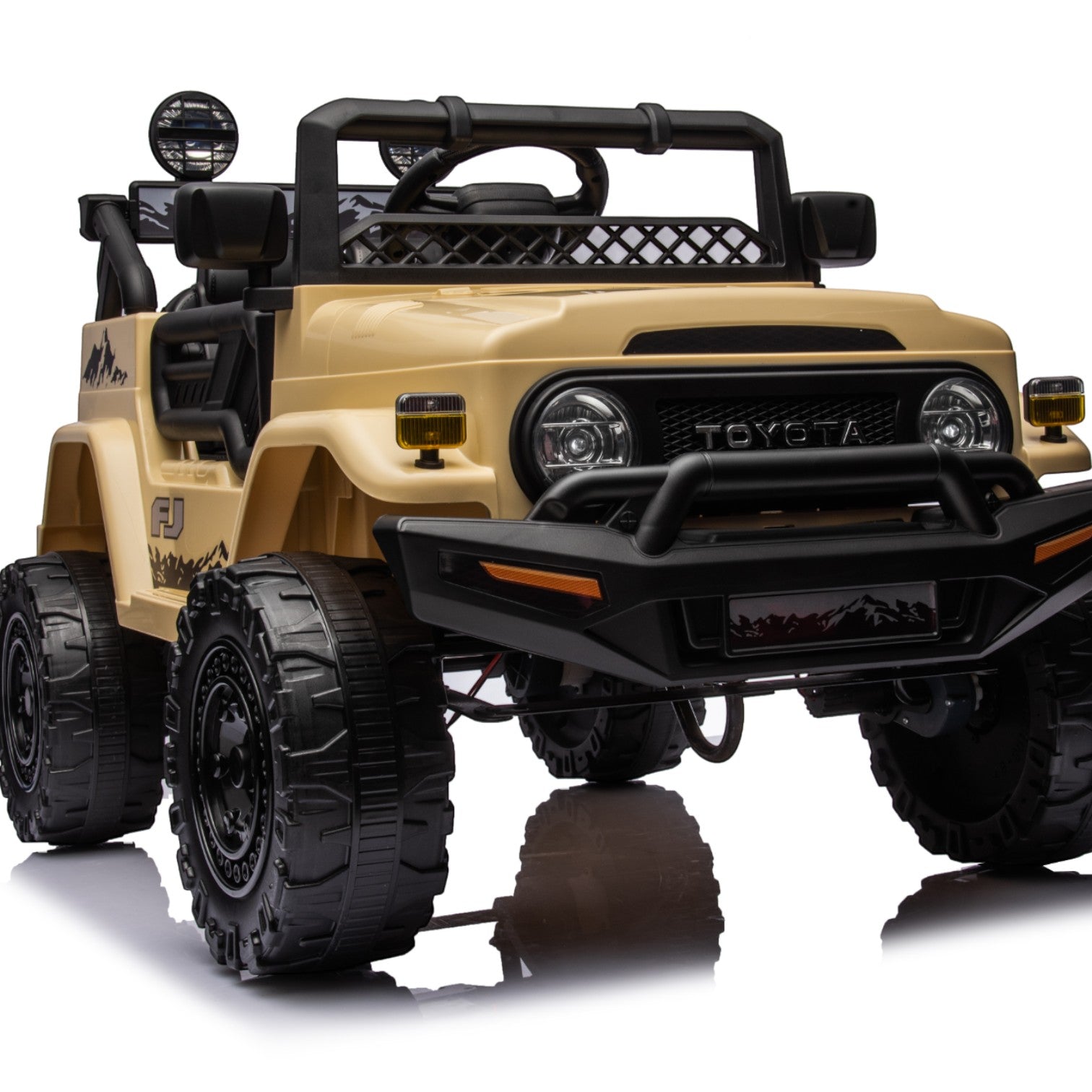 Licensed Toyota FJ Cruiser 12V electric ride-on toy car for kids with realistic off-road design and functional features.