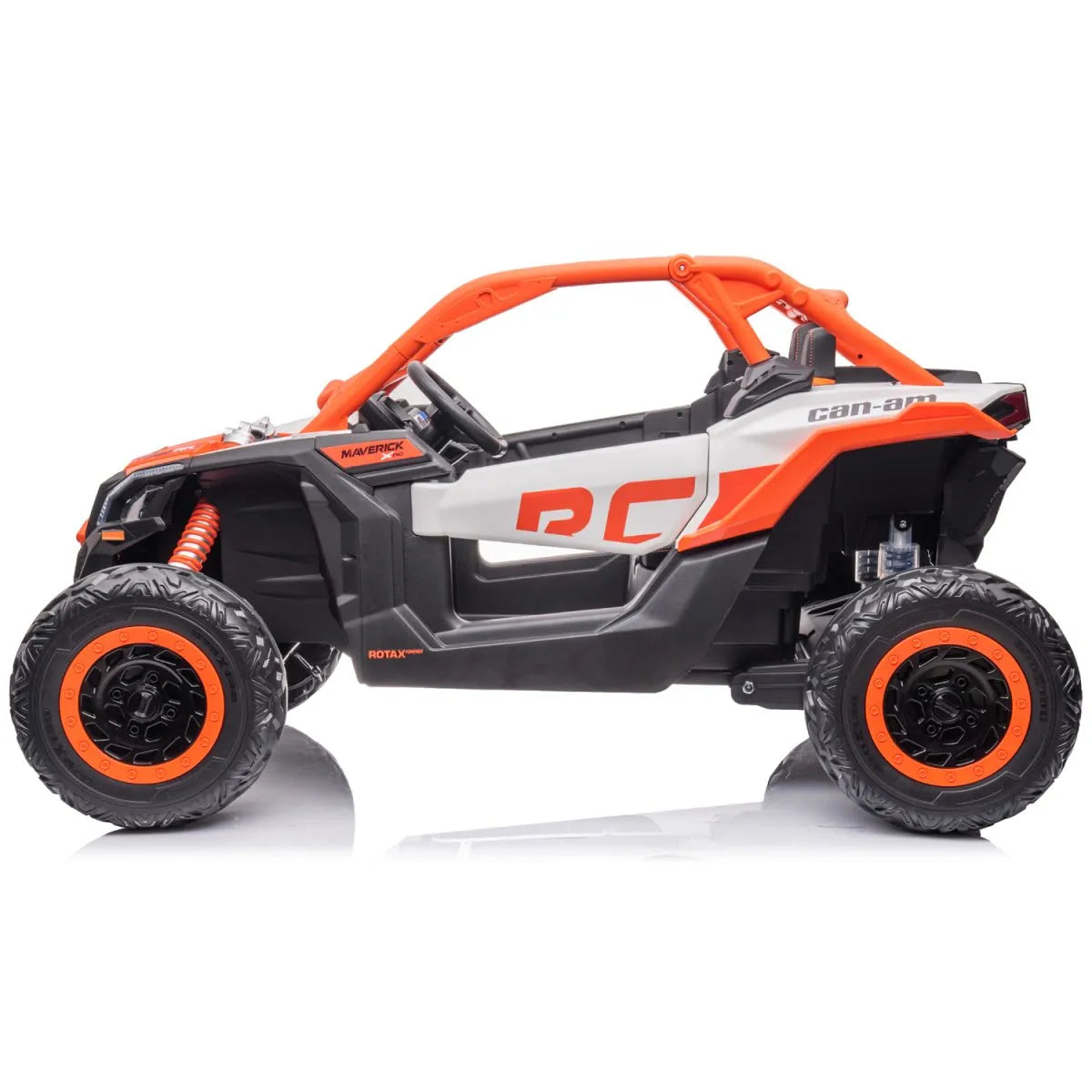 Orange licensed Can-Am 2-seater electric UTV buggy for kids with 800W power and soft EVA wheels