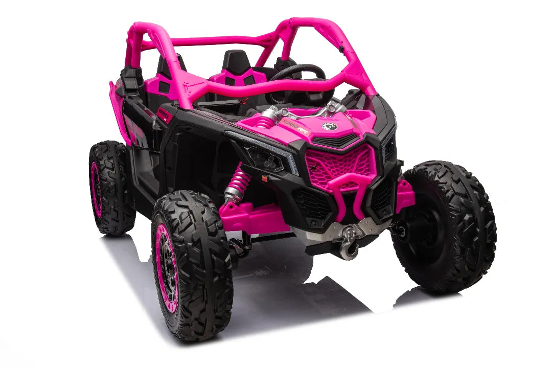 Pink 24V 800W licensed Can-Am Maverick 4x4 kids ride-on UTV buggy with rugged tires and dual seats