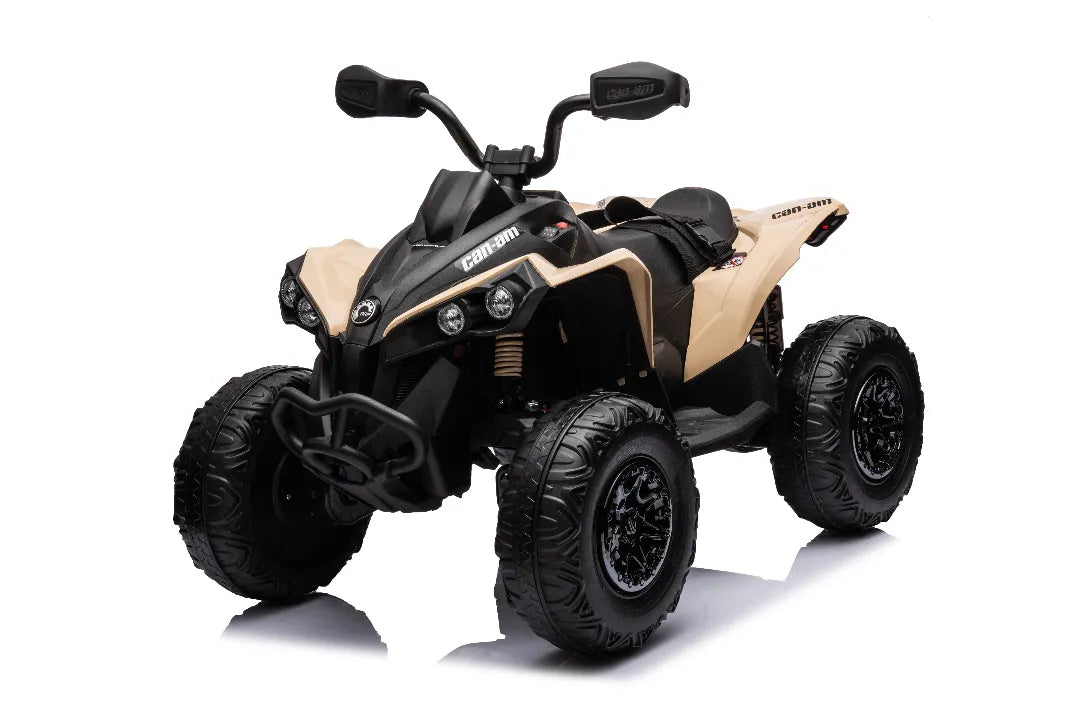 24V 800W licensed Can-Am Renegade 4x4 quad bike in khaki and black with rugged tires for kids aged 3-10 years