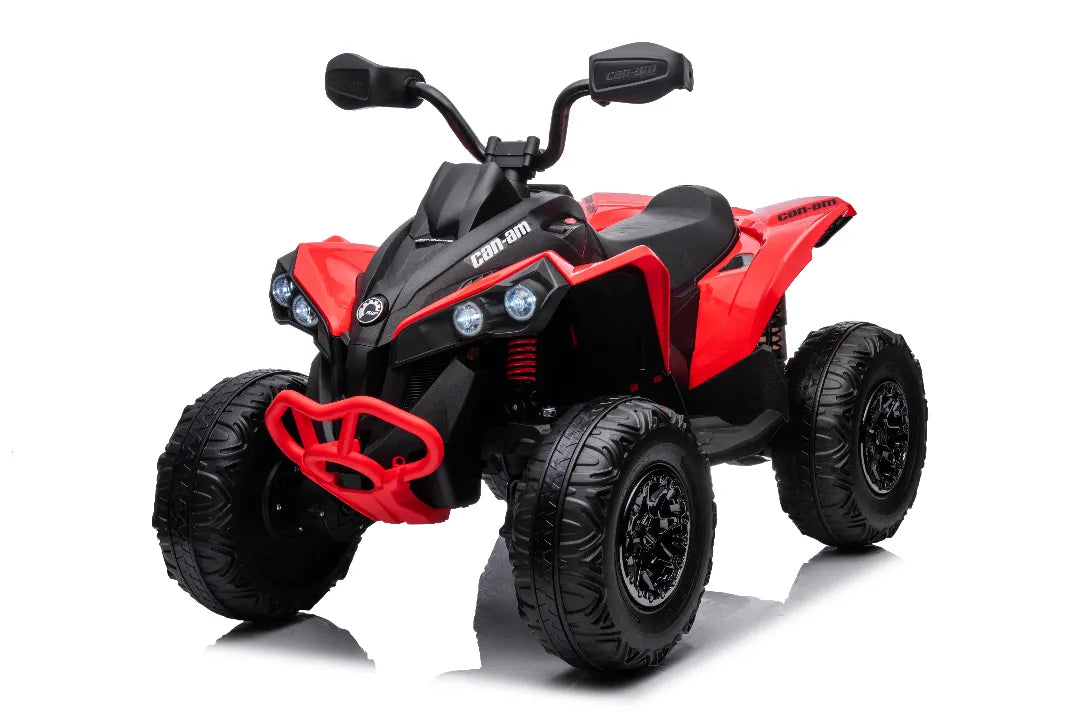 Licensed 24V red Can-Am Renegade quad bike with four 200W motors, rugged tires, and kid-friendly design for off-road fun