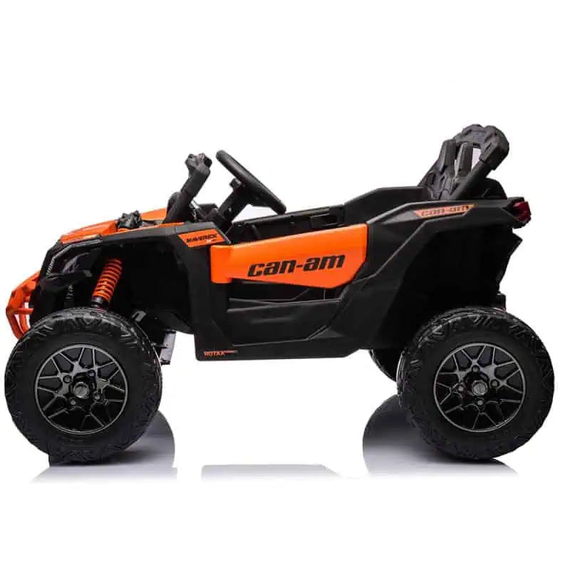 Orange 24V Can-Am Maverick 800W 4x4 kids ride-on UTV with EVA tyres and adjustable seatbelt side view