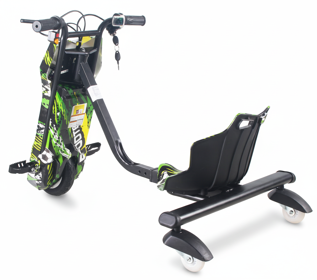 36V Kids Drift Trike – Green Football Ride-On Electric Drifting Kart with Lights