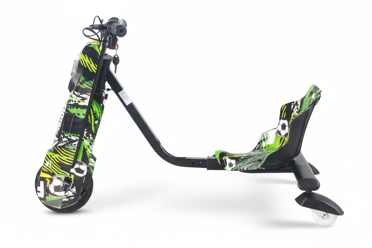 36V Kids Drift Trike – Green Football Ride-On Electric Drifting Kart with Lights