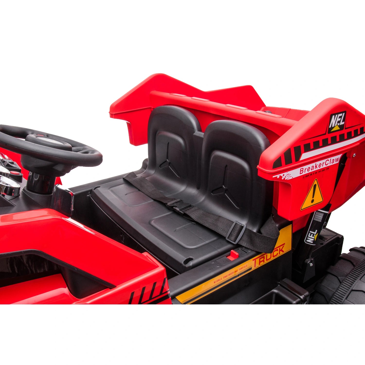 Red 24V Kids Construction Ride-On Truck, Farm Style Electric Dump Truck with Tipping Tray