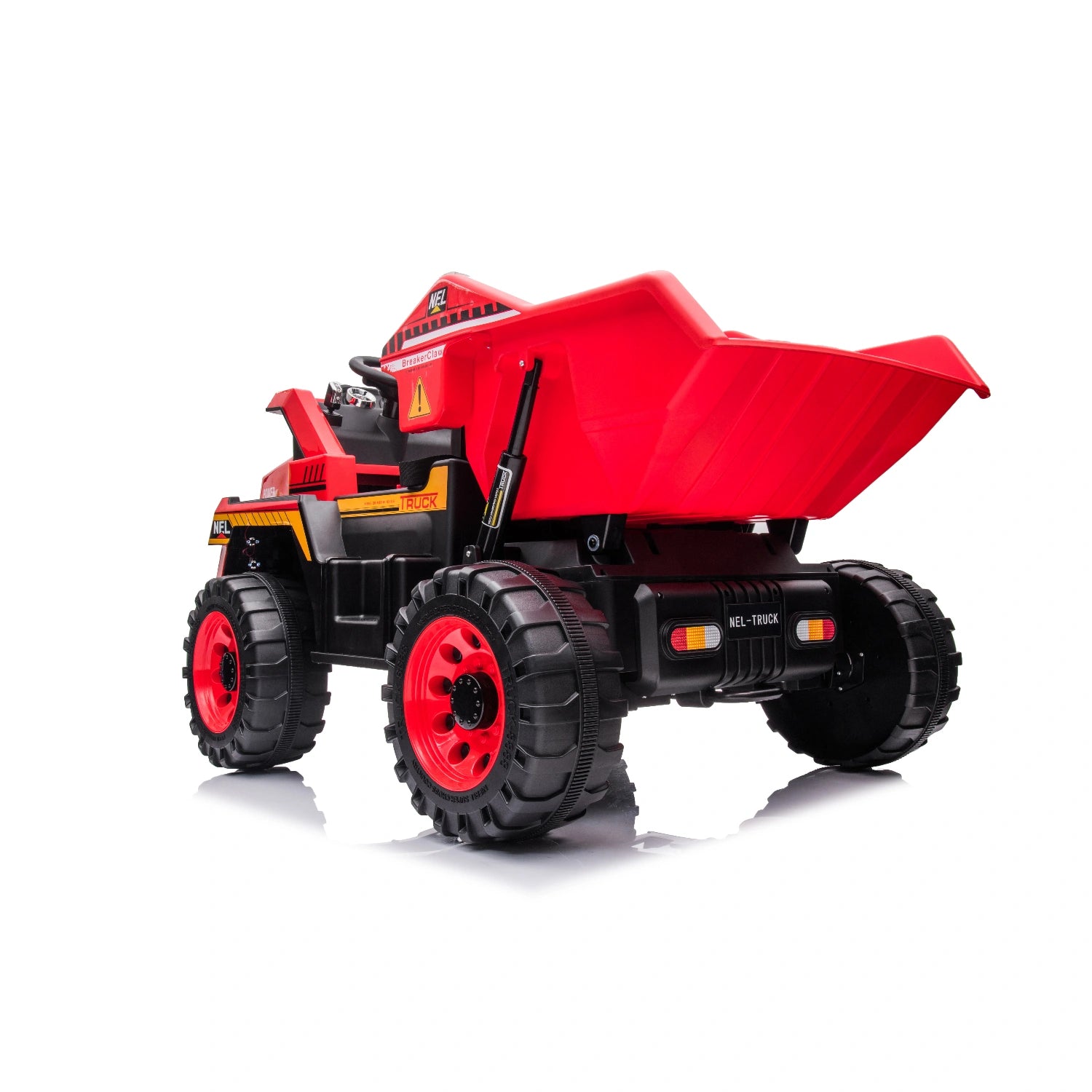 Red 24V Kids Construction Ride-On Truck, Farm Style Electric Dump Truck with Tipping Tray