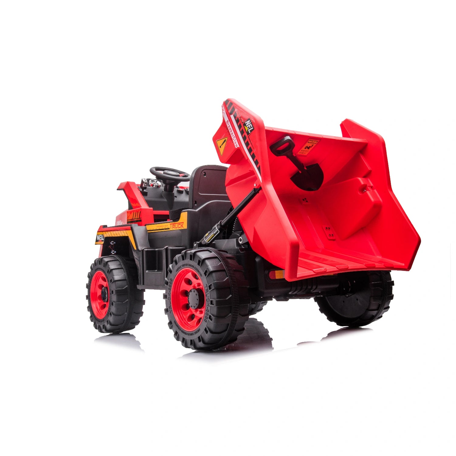 Red 24V Kids Construction Ride-On Truck, Farm Style Electric Dump Truck with Tipping Tray