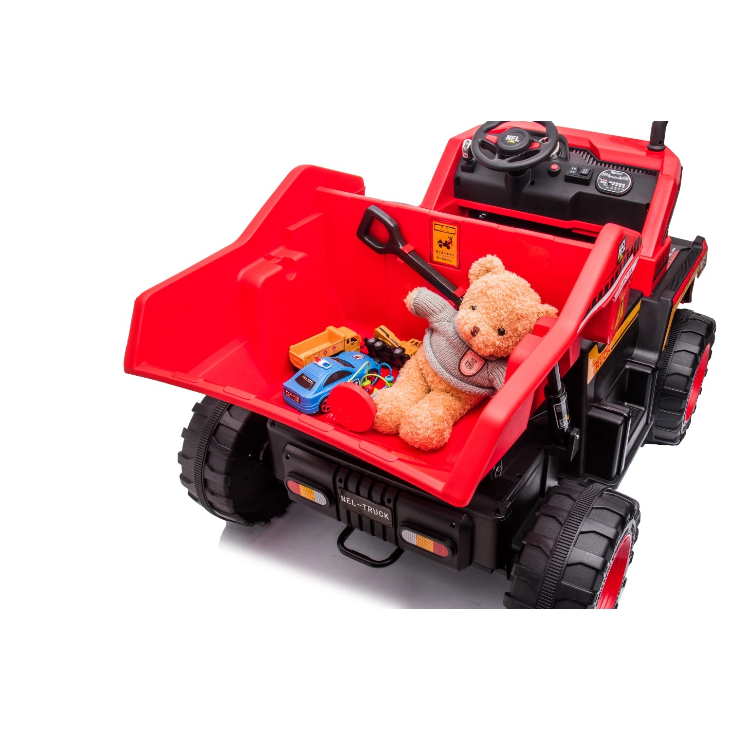 Red 24V Kids Construction Ride-On Truck, Farm Style Electric Dump Truck with Tipping Tray