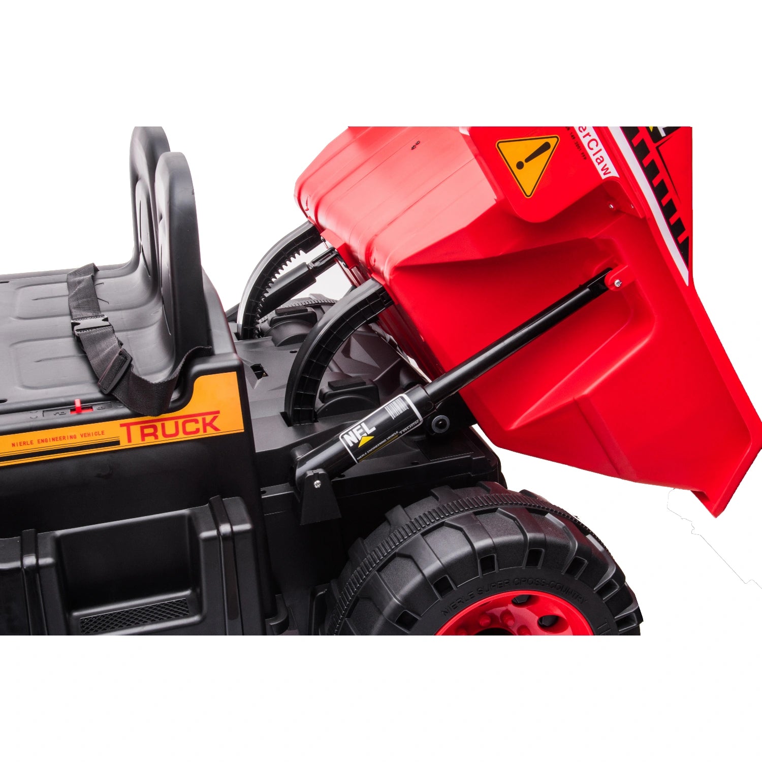 Red 24V Kids Construction Ride-On Truck, Farm Style Electric Dump Truck with Tipping Tray
