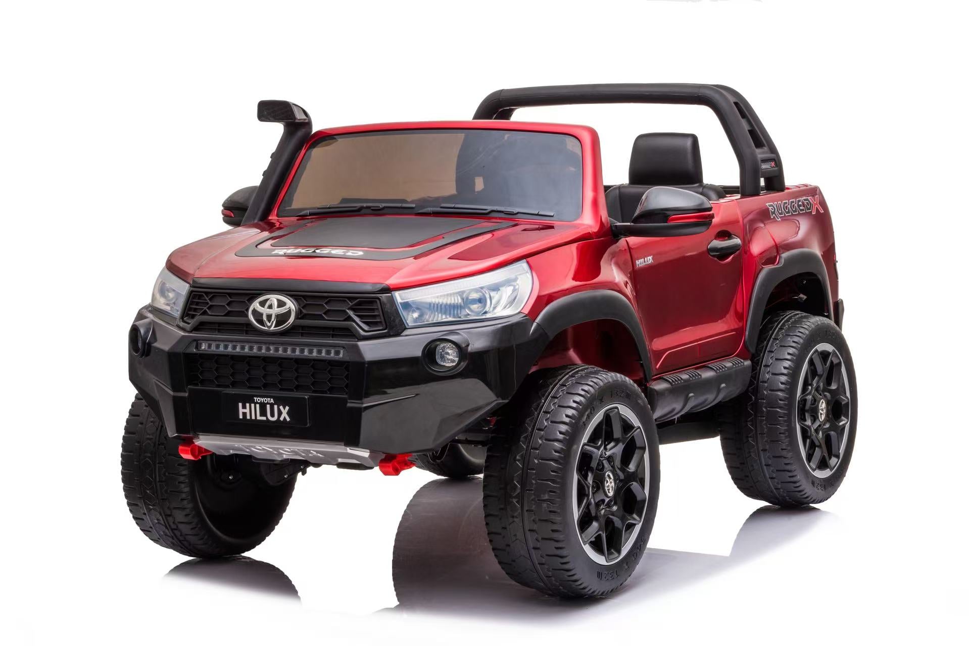 Red 24V 800W licensed Toyota Hilux rugged 4x4 2-seater kids ride-on ute with realistic design and large wheels