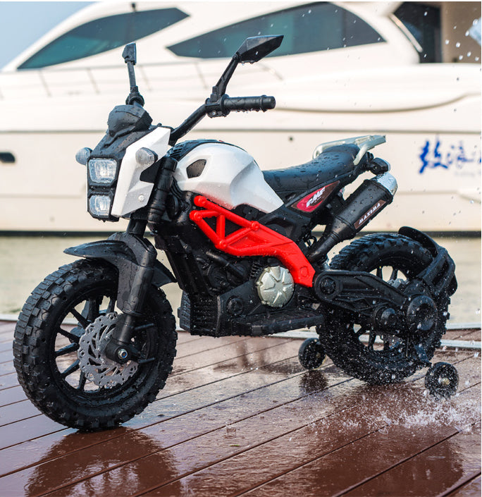 12V Kids Electric Ride-On Motorbike with Dual Motors & Hand Throttle – White/Red