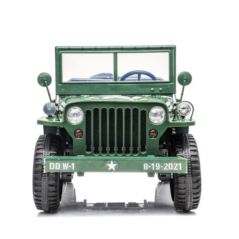 24V 4WD Willys Jeep for Kids – 3-Seater Military Style Ride-On Electric Car (Green)