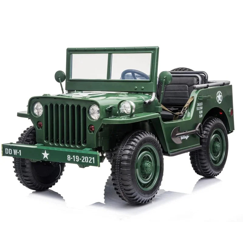24V 4WD Willys Jeep for Kids – 3-Seater Military Style Ride-On Electric Car (Green)