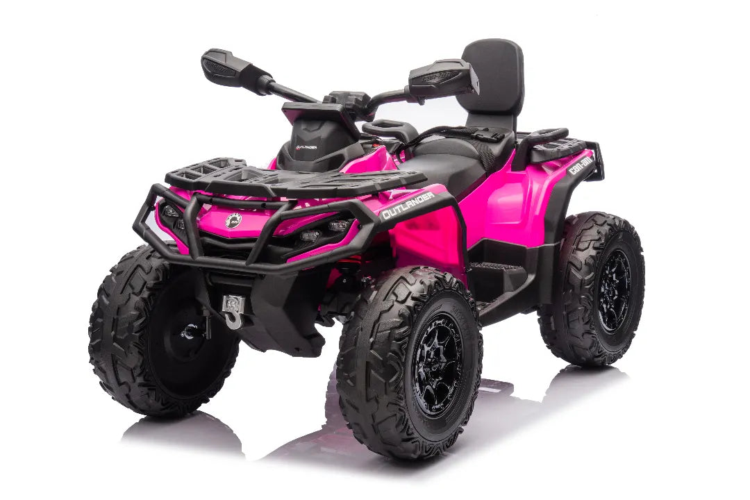 Licensed 24V Barbie pink Can-Am Outlander Monster 2-seater ride-on quad with four 200W motors and rugged tires