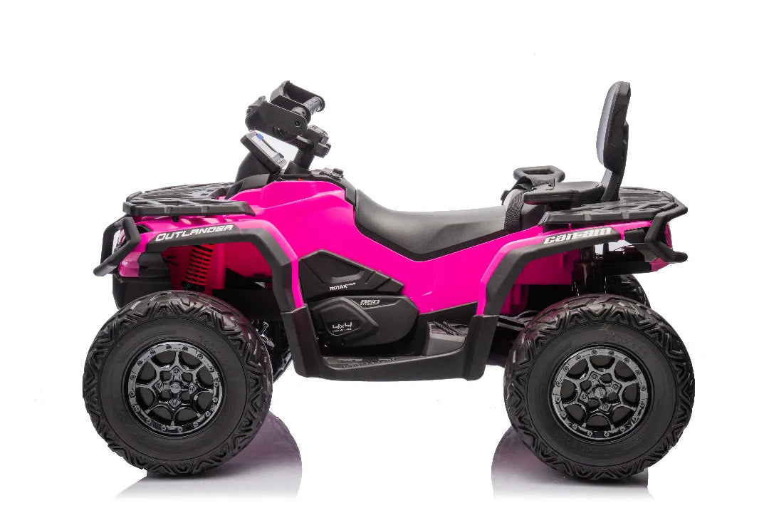 Licensed 24V Can-Am Outlander Monster 2-seater ride-on quad in Barbie pink with four 200W motors and rugged tires