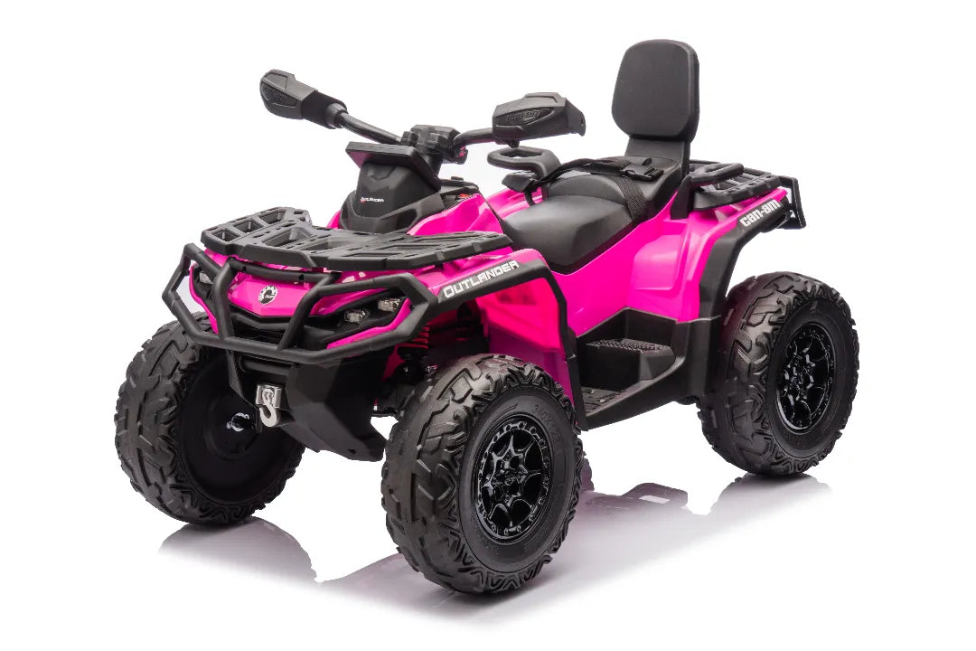 Licensed 24V Barbie pink Can-Am Outlander Monster 2-seater ride-on quad with four 200W motors and rugged tires