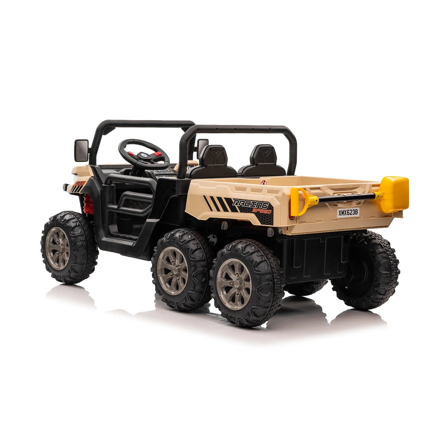 24V 6-Wheel Kids Dump Truck – Electric Ride-On Tipper Farm Truck with 4WD – Khaki