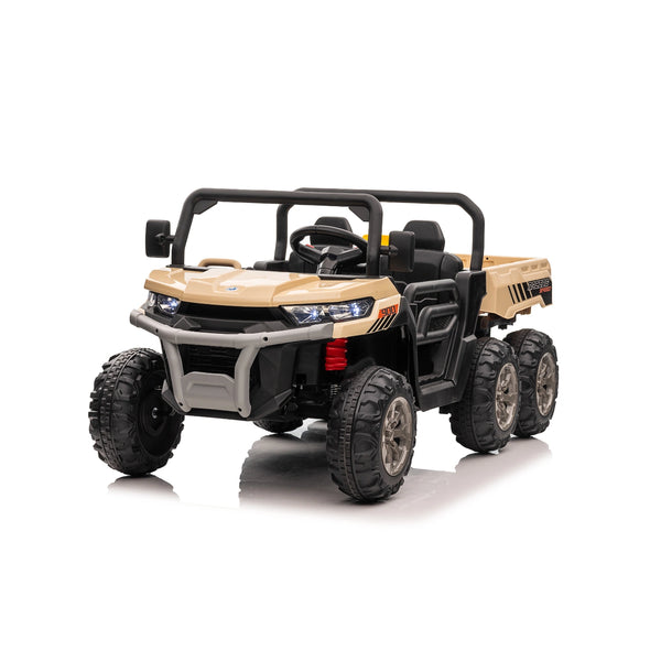 24V 6-Wheel Kids Dump Truck – Electric Ride-On Tipper Farm Truck with 4WD – Khaki