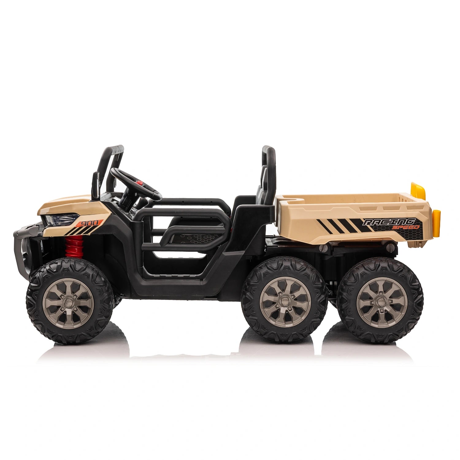 24V 6-Wheel Kids Dump Truck – Electric Ride-On Tipper Farm Truck with 4WD – Khaki