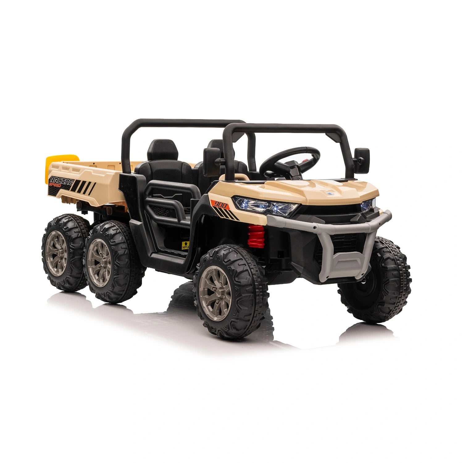 24V 6-Wheel Kids Dump Truck – Electric Ride-On Tipper Farm Truck with 4WD – Khaki