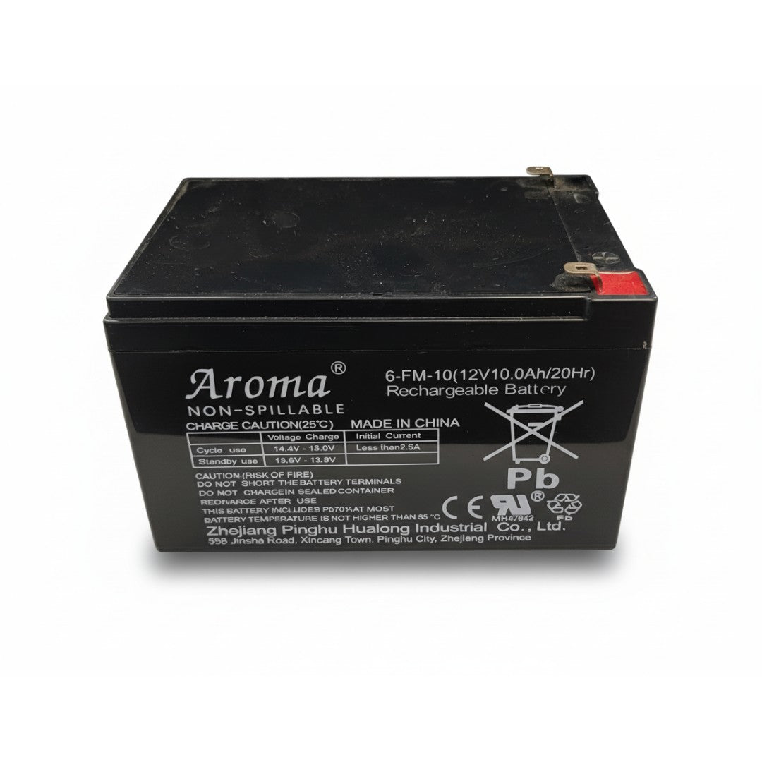 12V 10Ah rechargeable sealed lead-acid battery with AGM tech for ride-on cars, maintenance-free and leak-proof design