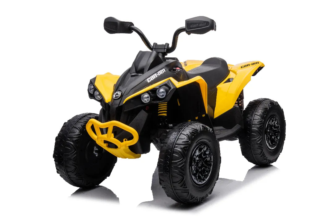 Yellow 24V Can-Am Renegade ride-on ATV quad bike with four black wheels and detailed handlebar controls