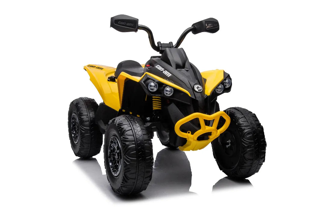 Yellow 24V Can-Am Renegade ride-on ATV quad bike with four large black wheels and 4x4 electric motors